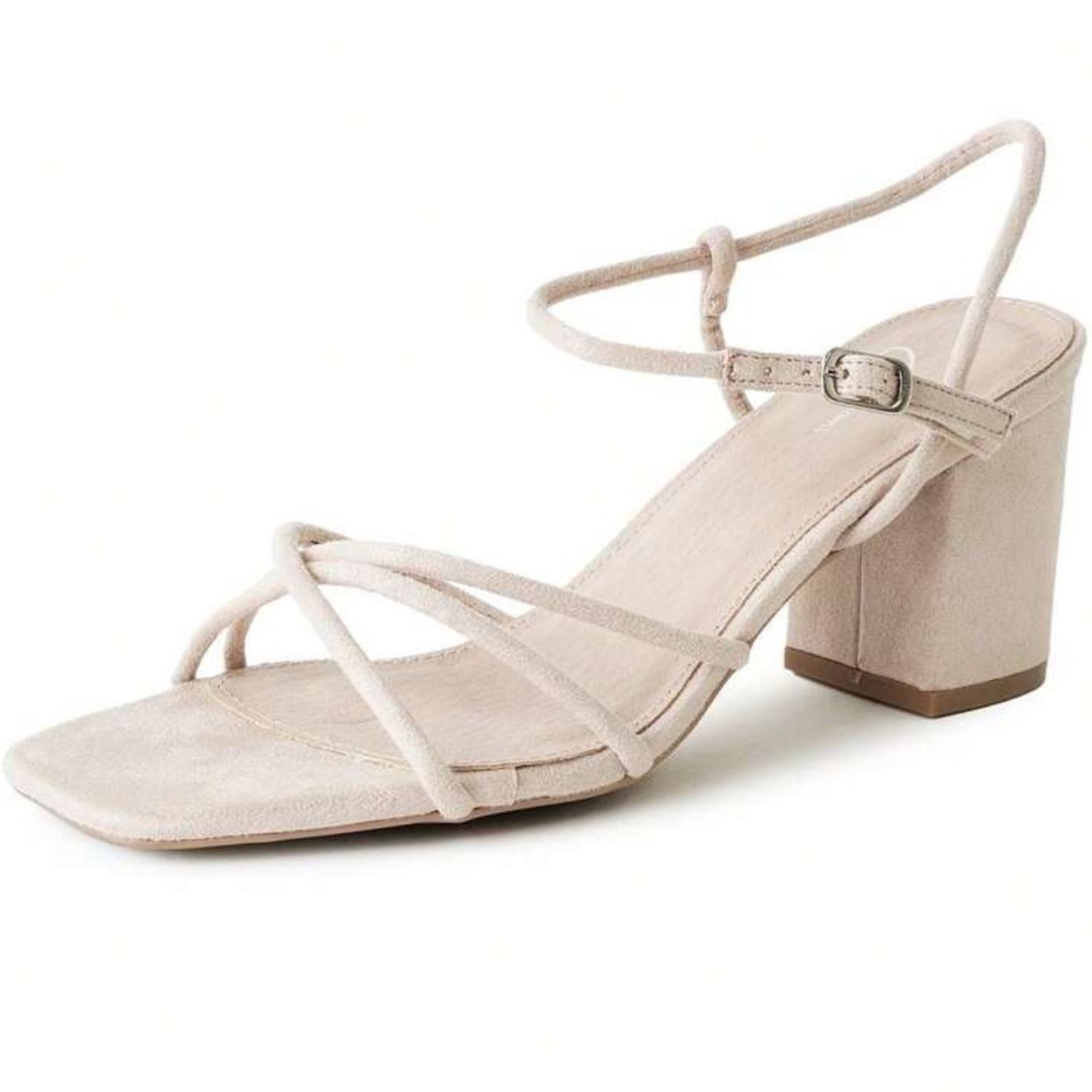Elegant Nude Vegan Suade Strappy Block Heel Sandals